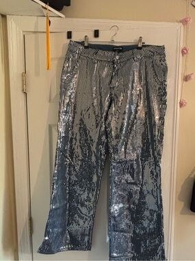 Vertical Silver Sequin Stripe Jeans